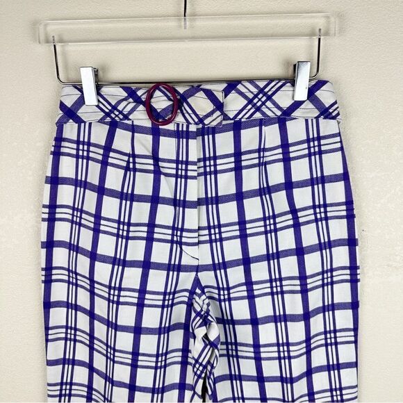 Vntg Purple Plaid Wide Leg 60s Mod Groovy Harry Styles Pants Med - Picture 2 of 9